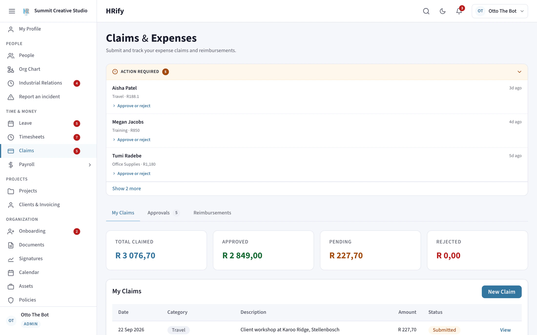 Expense claims in HRify